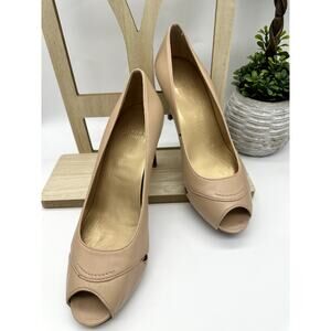 Neutral Stuart Weitzman Open Toe Heels in Cream